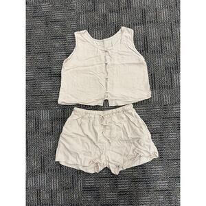 Matching PJ Set Top and Shorts Linen Blend Womens S